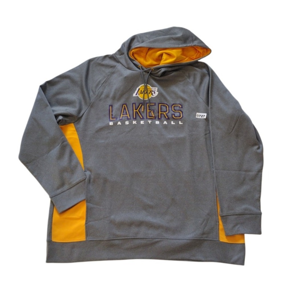 NBA Los Angeles Lakers Sweatshirt Mans 2XL Gray Hooded Jacket Pockets Relaxed